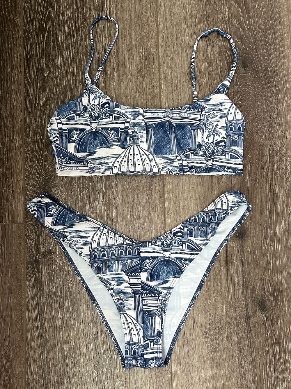 Reformation Romanesque Blue & White Bikini Set